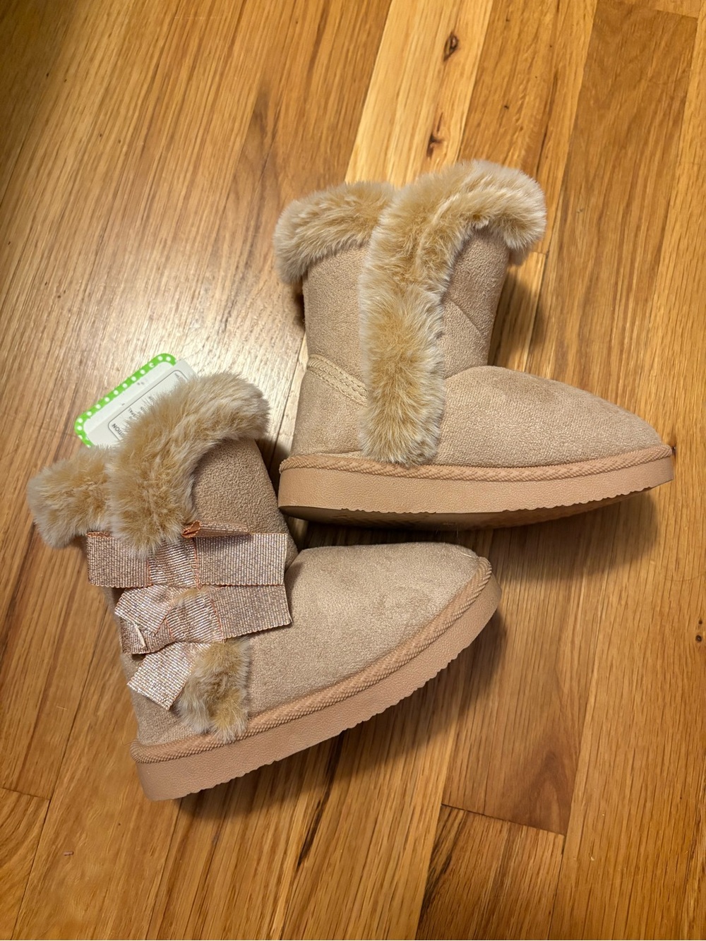 First Steps by Stepping Stones NWT Girls Bow Faux Fur Brown Winter Boots Size 7